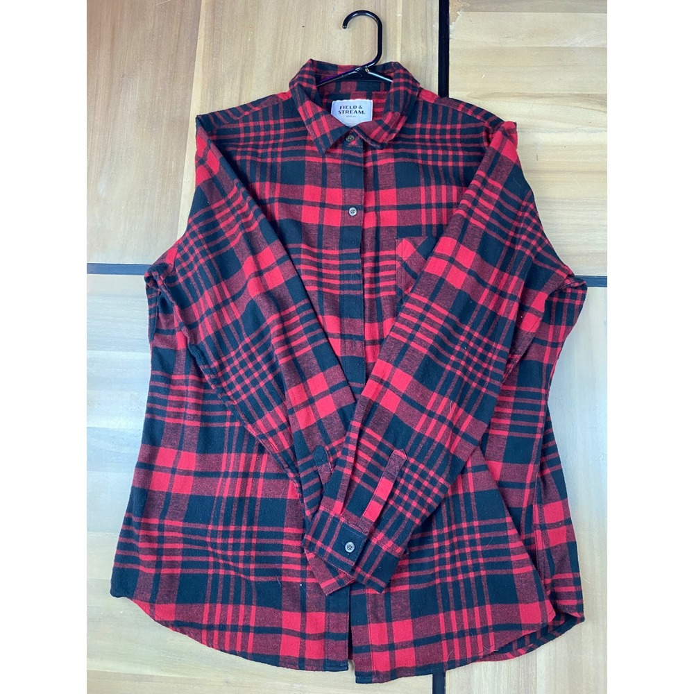 Field &‎ Stream Womens XL Red Black Plaid Flannel Long Sleeve Button Down Shirt